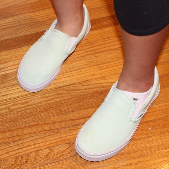mint green slip on vans